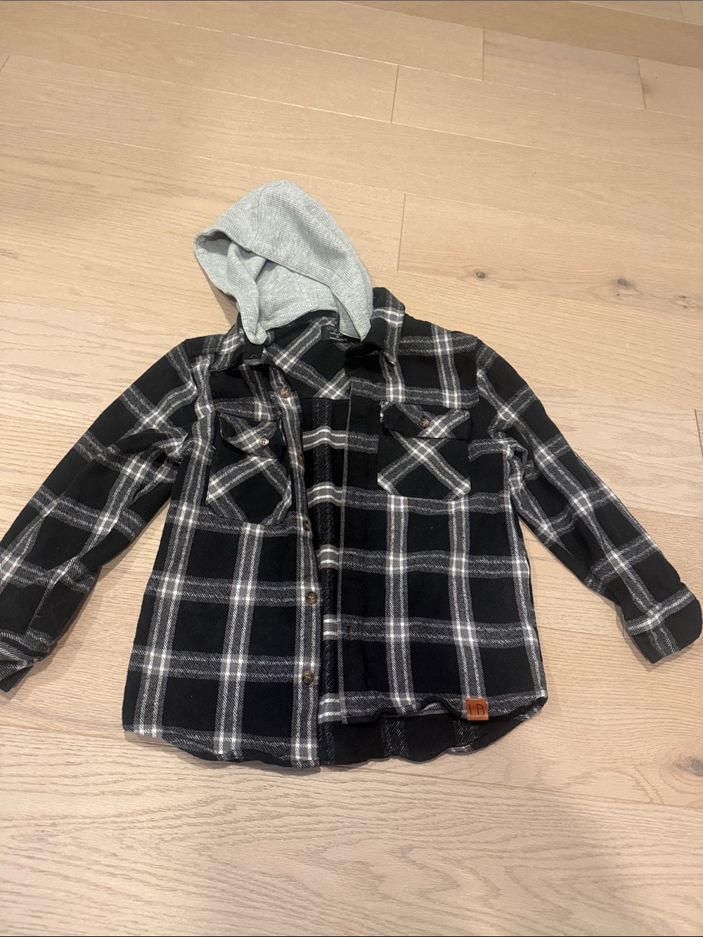 Little Bipsy Black Plaid Hooded Shirt
